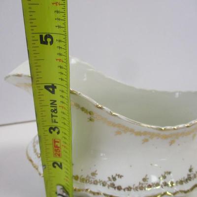 Vintage Lefton China Small Pitcher - Homer Laughlin Hudson Gravy Boat - White Gold Porcelain Victorian Shoe - White China Cup &...