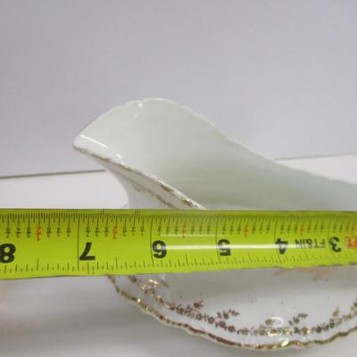 Vintage Lefton China Small Pitcher - Homer Laughlin Hudson Gravy Boat - White Gold Porcelain Victorian Shoe - White China Cup &...