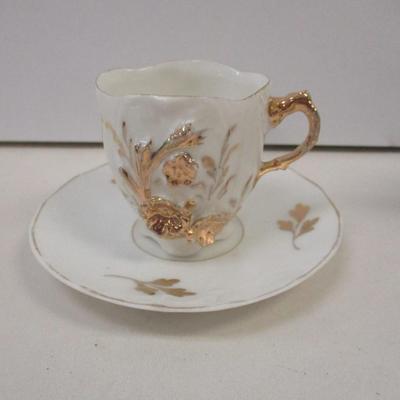 Vintage Lefton China Small Pitcher - Homer Laughlin Hudson Gravy Boat - White Gold Porcelain Victorian Shoe - White China Cup &...