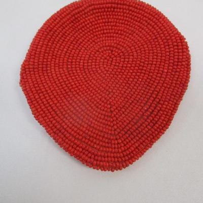 Handmade In Korea Vintage Strawberry Shaped Beaded Pouch Coin Purse Snap Opening 1950's