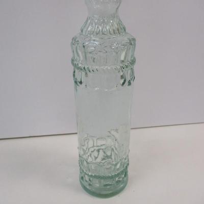 Vintage Decorative Collectible Green Pressed Glass Bottle 13 1/2" Tall