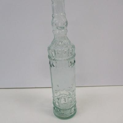 Vintage Decorative Collectible Green Pressed Glass Bottle 13 1/2" Tall