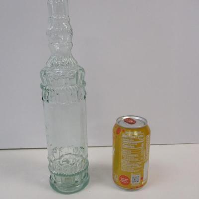 Vintage Decorative Collectible Green Pressed Glass Bottle 13 1/2" Tall