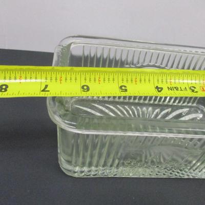 Butter Or Cheese Keeper Covered Dish - Vintage Ribbed Glass Cellar Clear Container - Etched Floral Glass Nut/Condiment 3 Piece Set