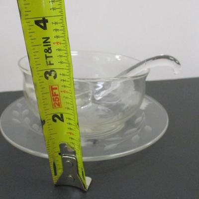 Butter Or Cheese Keeper Covered Dish - Vintage Ribbed Glass Cellar Clear Container - Etched Floral Glass Nut/Condiment 3 Piece Set