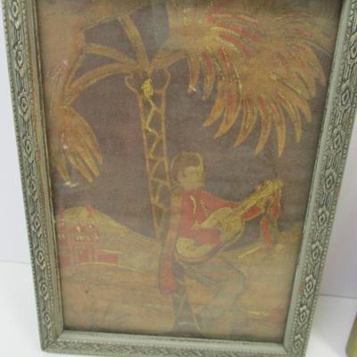 Needle Point "Welcome Friends" Mexican Gentleman Playing The Guitar Wall Decor