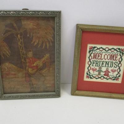 Needle Point "Welcome Friends" Mexican Gentleman Playing The Guitar Wall Decor