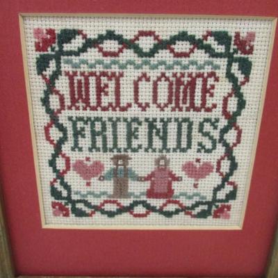 Needle Point "Welcome Friends" Mexican Gentleman Playing The Guitar Wall Decor