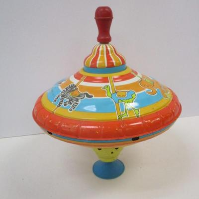 1960's Vintage Ohio Art Tin Toy Spinning Top 9" Carousel Merry Go Round