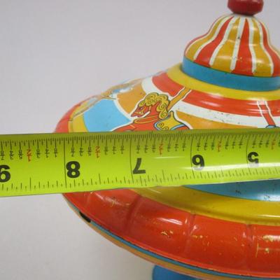 1960's Vintage Ohio Art Tin Toy Spinning Top 9" Carousel Merry Go Round