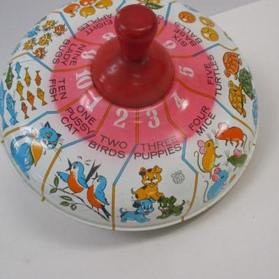 Vintage J. Chein Tin Metal Spinning Top With Counting Numbers