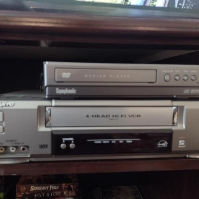 Sanyo VCR and Symphonic DVD Player with Remote Controls