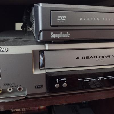 Sanyo VCR and Symphonic DVD Player with Remote Controls