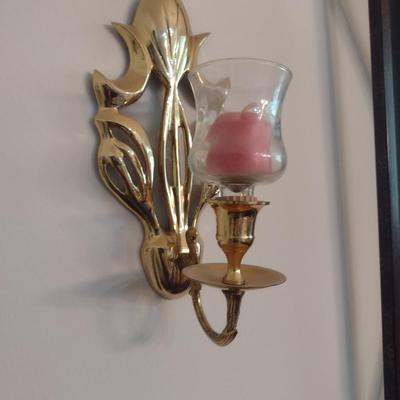 Pair of Brass Wall Sconce Candle Holders