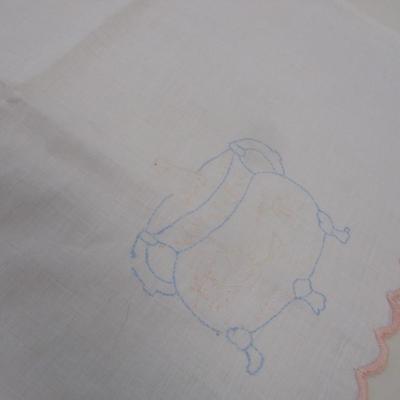 Vintage Linens Doilies Blue Trim Napkins Square Daisy Napkins Ivory Petticoat Bottom
