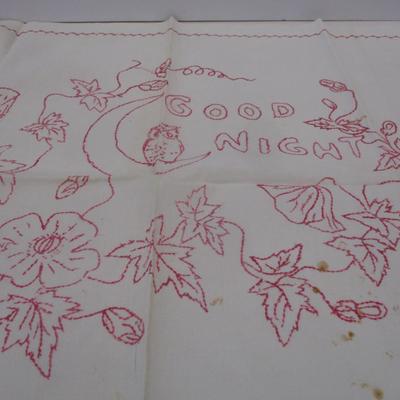 Vintage Pillow Cases With Red Embroidery Napkins