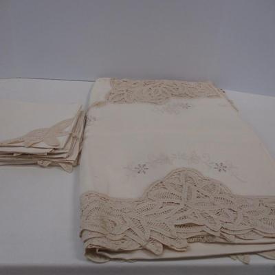 12 Napkins & Tablecloth 96" x 66" Off White Lace