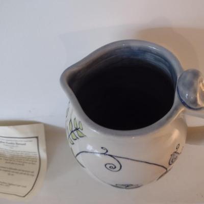 Hand Made Pottery Pitcher by Local Artist Meghan Runkle Bernard- Approx 8 5/8" Tall