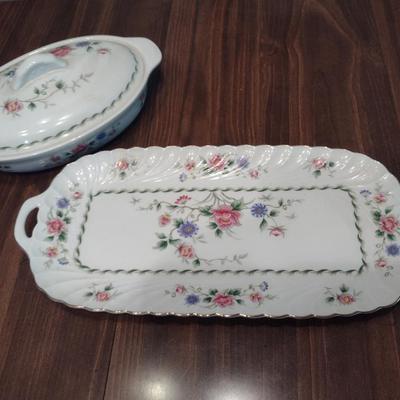 Japanese Spring Night China Platter and Covered Vegetable Bowl