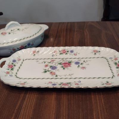 Japanese Spring Night China Platter and Covered Vegetable Bowl