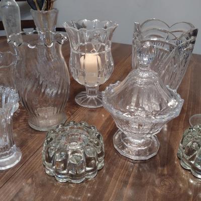 Collection of Glass/Crystal Home Decor- Vases, Candle Holder, Candy Dish