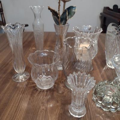 Collection of Glass/Crystal Home Decor- Vases, Candle Holder, Candy Dish