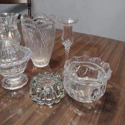 Collection of Glass/Crystal Home Decor- Vases, Candle Holder, Candy Dish