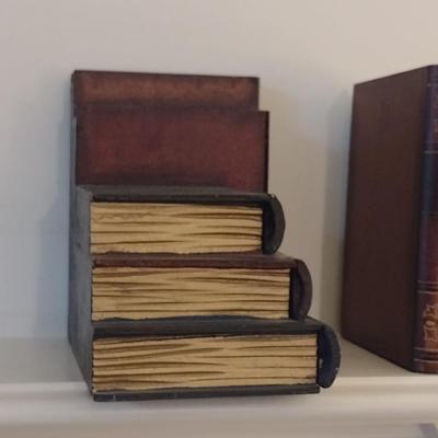 Pair of Book Ends with Storage Drawers- Stacked Book Design