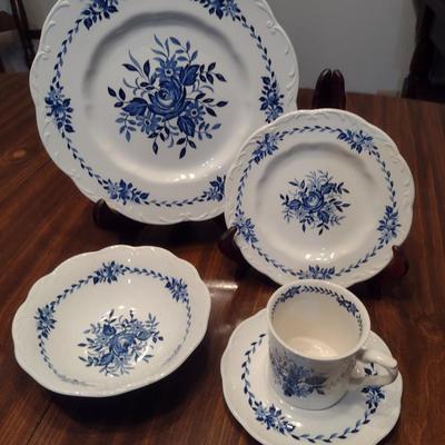 J&G Meakin Dresden Blue English Ironstone- Approx 40 Pieces, 8 Place Settings