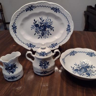J&G Meakin Dresden Blue English Ironstone- Approx 40 Pieces, 8 Place Settings