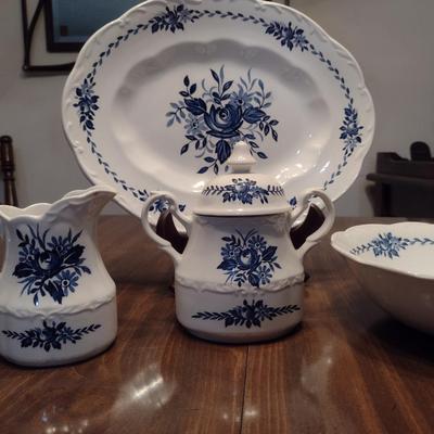 J&G Meakin Dresden Blue English Ironstone- Approx 40 Pieces, 8 Place Settings