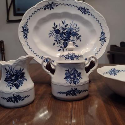 J&G Meakin Dresden Blue English Ironstone- Approx 40 Pieces, 8 Place Settings
