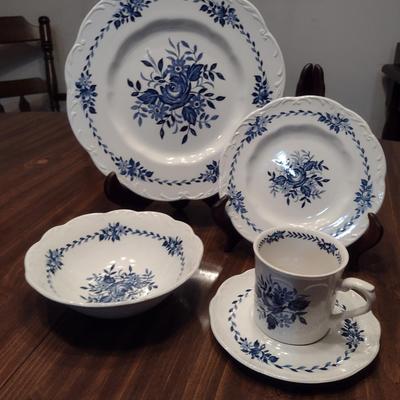 J&G Meakin Dresden Blue English Ironstone- Approx 40 Pieces, 8 Place Settings