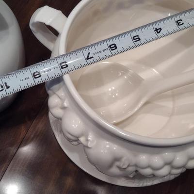 Sig Japanese Porcelain- Three Pieces- Gravy Boat, Pitcher, Covered Soup Taurine with Plate and Ladle