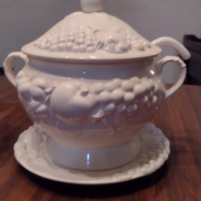 Sig Japanese Porcelain- Three Pieces- Gravy Boat, Pitcher, Covered Soup Taurine with Plate and Ladle