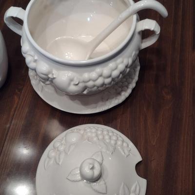 Sig Japanese Porcelain- Three Pieces- Gravy Boat, Pitcher, Covered Soup Taurine with Plate and Ladle