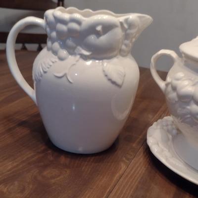 Sig Japanese Porcelain- Three Pieces- Gravy Boat, Pitcher, Covered Soup Taurine with Plate and Ladle