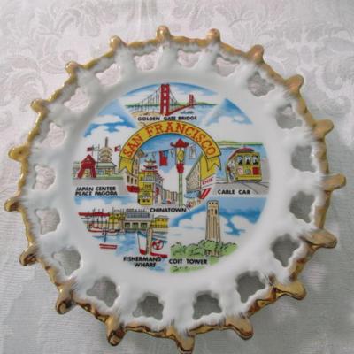 Sale Photo Thumbnail #355: Plates are 8-1/4" across, Madonna Inn decorative goblet is 6-3/8" tall  
