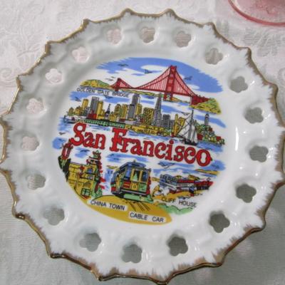 Sale Photo Thumbnail #354: Plates are 8-1/4" across, Madonna Inn decorative goblet is 6-3/8" tall  