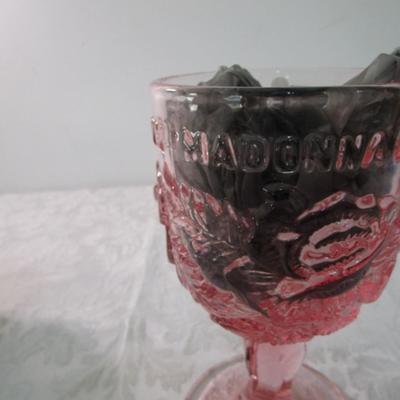 Sale Photo Thumbnail #357: Plates are 8-1/4" across, Madonna Inn decorative goblet is 6-3/8" tall  