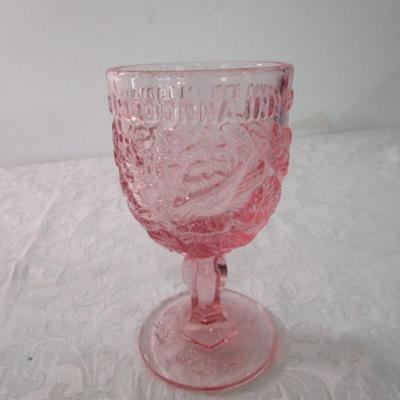 Sale Photo Thumbnail #356: Plates are 8-1/4" across, Madonna Inn decorative goblet is 6-3/8" tall  