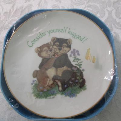 Sale Photo Thumbnail #363: New American Greetings plate is 6" across & has "Consider Yourself Hugged" on it; new condition Mikasa dish is Model HK 501 Angel 4-3/4" across; excellent condition Spoon Holder is 9" long
