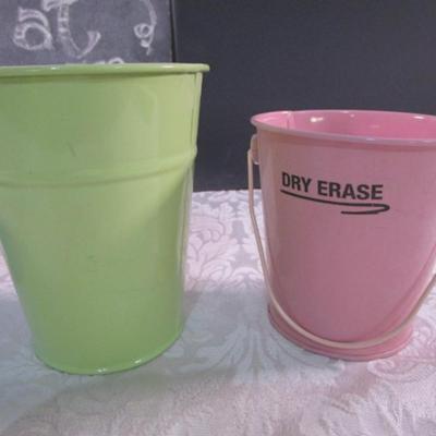 Sale Photo Thumbnail #620: 2- chalk boards 11"x17",new 4 tin buckets, One new water cup