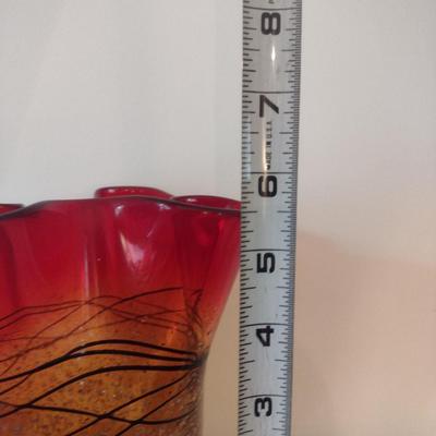 Hand Blown Handkerchief Art Glass Vase with Metallic Flake- Possibly CYS- Approx 5 1/2" Tall