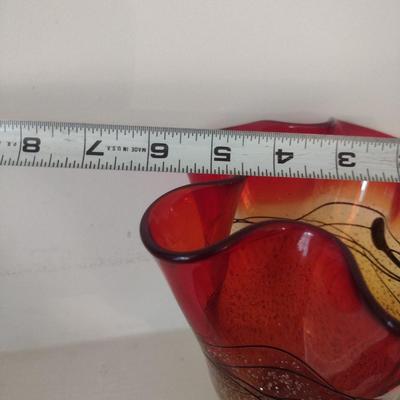 Hand Blown Handkerchief Art Glass Vase with Metallic Flake- Possibly CYS- Approx 5 1/2" Tall