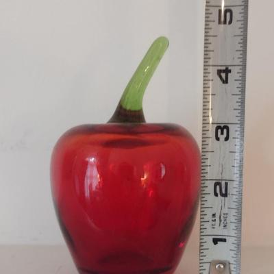 Hand Blown Art Glass Apple- Possibly Viking- Approx 4 1/2" Tall