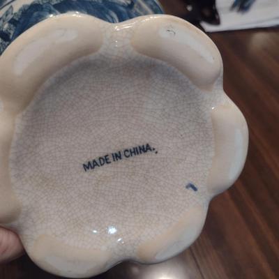 Glazed Ceramic Crackle Finish Centerpiece Bowl in Classic Blue and White- Approx 8 1/2" Tall
