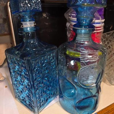 Pair of blue decanters