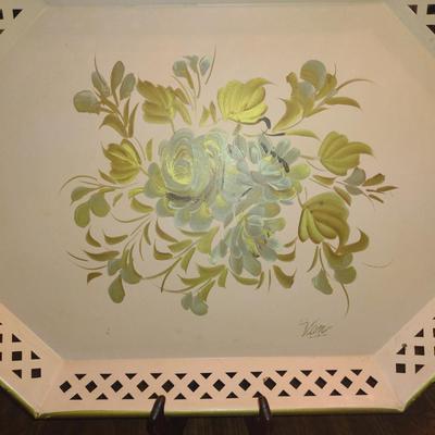 Vintage Nashco Hand Painted Serving Tray- Signed 'Van'- Approx 20" x 15"