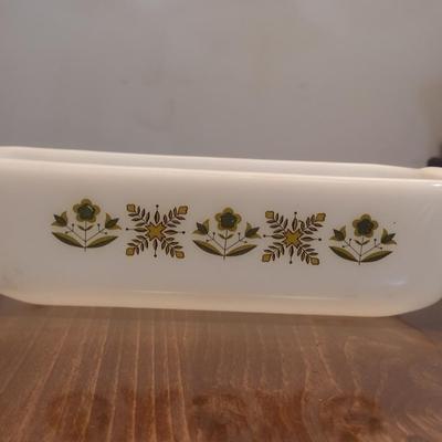 Vintage Fire King 'Green Meadow' Milk Glass Bread Pan